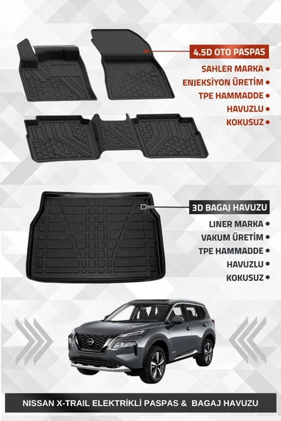 Sahler Nissan X-Trail Elektrikli 2022+ 7 Koltuklu Uyumlu Premium Havuzlu Oto Paspas ve Liner Bagaj Havuzu ürün görseli 1