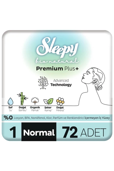 Sleepy Bio Natural Premium Plus Hijyenik Ped Süper Avantaj Paketi Normal 72 Adet ürün görseli 1