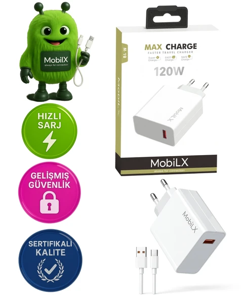 120W Turbo Max Hızlı Şarj Aleti + Type-C USB Kablo ürün görseli 1