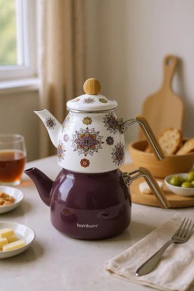 Bambum Unique - Bambu Kulplu Emaye Çaydanlık Takımı Mor ürün görseli 1