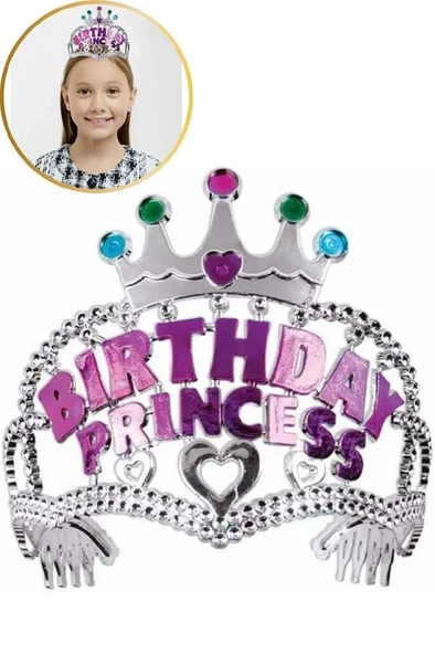11x12 cm Kız Çocuk Prenses Parti Tacı Birthday Princess Yazılı Taç Doğum Günü Kostüm Tacı ürün görseli 1