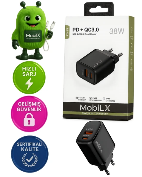 M-02 38W Çift Portlu PD + QC 3.0 Hızlı Şarj Adaptörü | USB-A & Type-C ürün görseli 1
