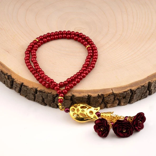 Laleli Güllü Tesbih Bordo (99lu - 6mm) ürün görseli 1