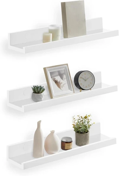 SONGMICS Duvar rafı, 3'lü set, asma raf, 38 cm genişliğinde, fotoğraf çerçevesi ve dekorasyon için raf, oturma odası, çalışma odası, banyo, mutfak için, parlak beyaz LWS38WT ürün görseli 1