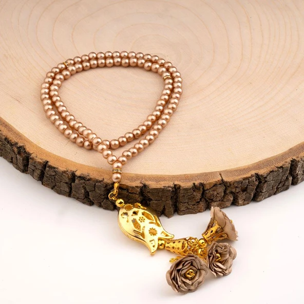 Laleli Güllü Tesbih Gold (99lu - 6mm) ürün görseli 1