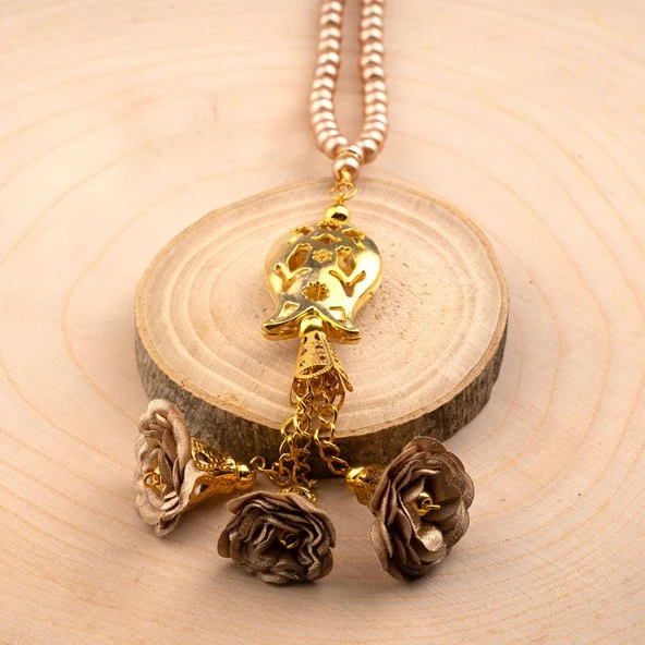 Laleli Güllü Tesbih Gold (99lu - 6mm) - Resim 2