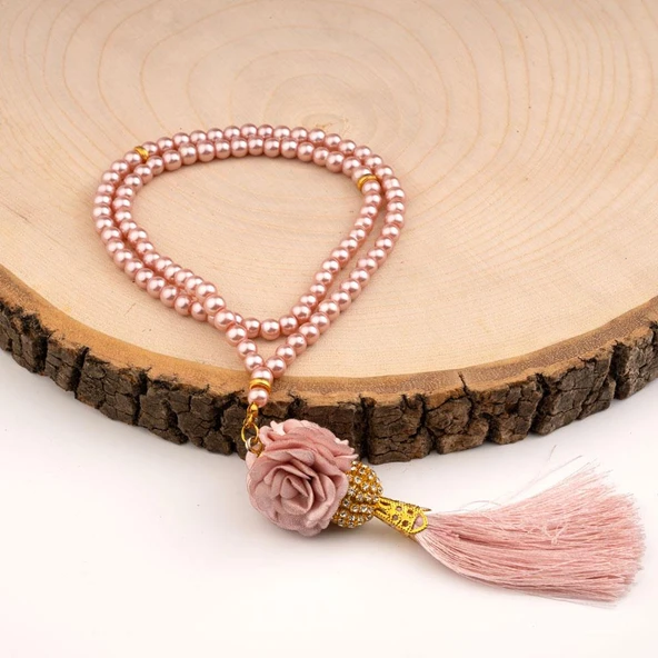 Mini Taşlı Güllü Tesbih Pembe (99lu - 6mm) ürün görseli 1