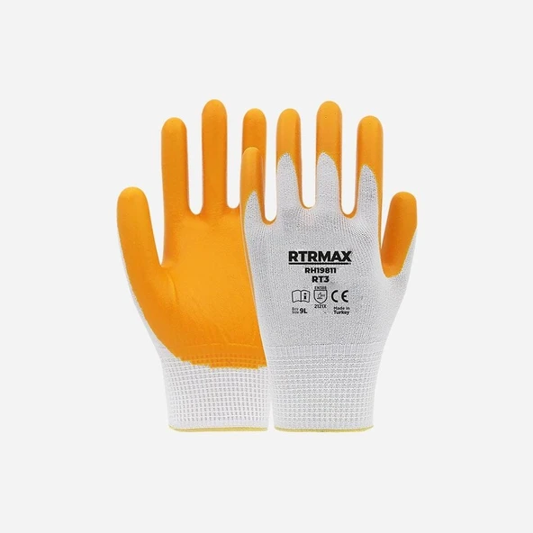 RH19811 Nitril Kaplı Polyester Eldiven 9” Beyaz - Sarı ürün görseli 1