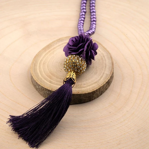 Mini Taşlı Güllü Tesbih Mor (99lu - 6mm) - Resim 2