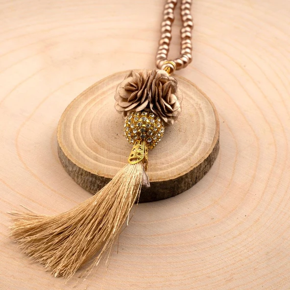 Mini Taşlı Güllü Tesbih Gold (99lu - 6mm) - Resim 2