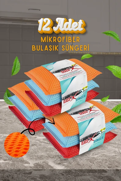 12 Adet Mikrofiber Lifli Bulaşık Süngeri Özel Dokulu Dayanıklı Mutfak Temizlik Süngeri Seti ürün görseli 1