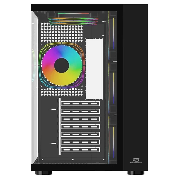 PowerBoost PB-SS02B USB 3.0 Sea View ATX RGB Fanlı Siyah Kasa (PSU Yok) ürün görseli 1