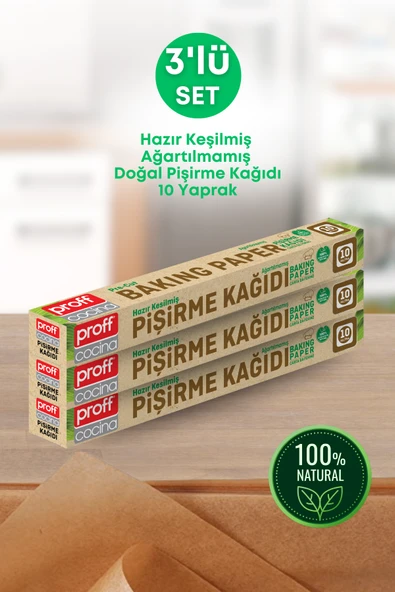 3 Adet 10 Metre Ağartılmamış Doğal Hazır Kesilmiş Pişirme Sunum Kağıdı Yağ Geçirmez Fırın Kağıdı ürün görseli 1