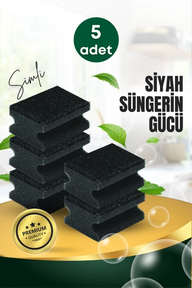 5 Adet Oluklu Siyah Simli Bulaşık Süngeri Özel Dokulu Dayanıklı Pinterest Temizlik Süngeri Seti ürün görseli 1