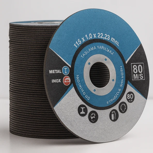 İnox Metal Kesici (50 Adet) Kesme Diski 115x1,0x22,23 mm İnce Taş Disk Spiral Demir Kesici Disk ürün görseli 1