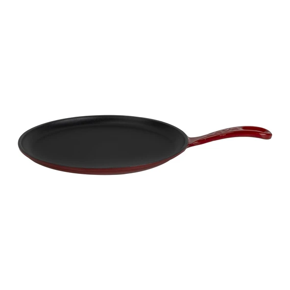 Lava Döküm Yuvarlak Pizza Krep Pankek Tavası Döküm Demir Yekpare Saplı Çap(Ø)26cm.-Bordo ürün görseli 1