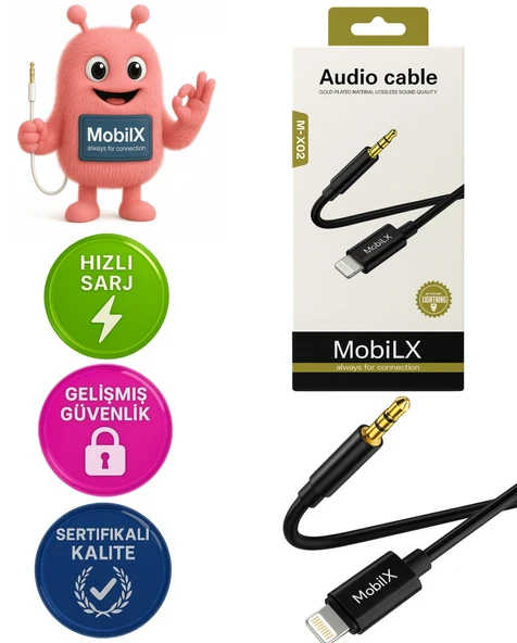 M-X02 Lightning to 3.5mm AUX Ses Kablosu – iPhone Uyumlu, Stereo Ses Destekli, Altın Uçlu ürün görseli 1