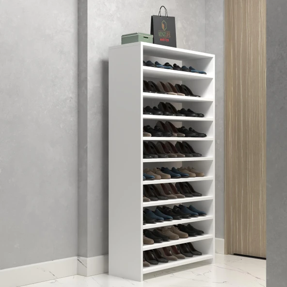 Kenzlife ayakkabılık konevi mat beyaz suntalam 155*080*30 kırk çift ayakkabı kapasitesi arkalıksız ürün görseli 1
