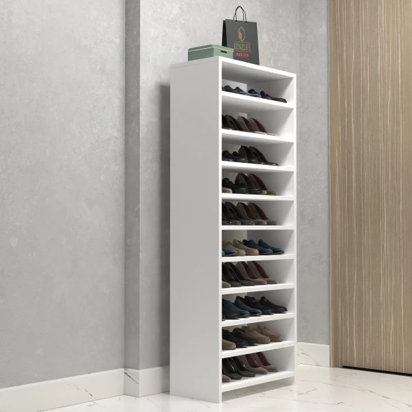 Kenzlife ayakkabılık konevi mat beyaz suntalam 155*060*30 otuz çift ayakkabı kapasitesi arkalıksız ürün görseli 1