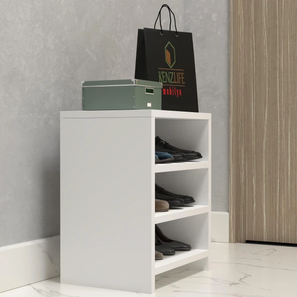 Kenzlife ayakkabılık konevi mat beyaz suntalam 050*040*30 altı çift ayakkabı kapasitesi arkalıksız ürün görseli 1