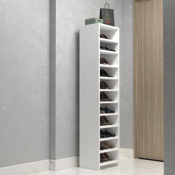 Kenzlife ayakkabılık konevi mat beyaz suntalam 170*040*30 yirmiiki çift ayakkabı kapasitesi arkalıksız ürün görseli 1