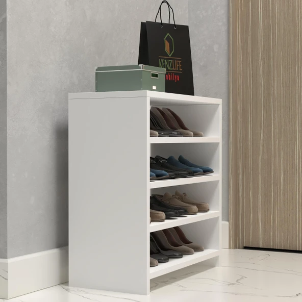 Kenzlife ayakkabılık konevi mat beyaz suntalam 065*060*30 oniki çift ayakkabı kapasitesi arkalıksız ürün görseli 1