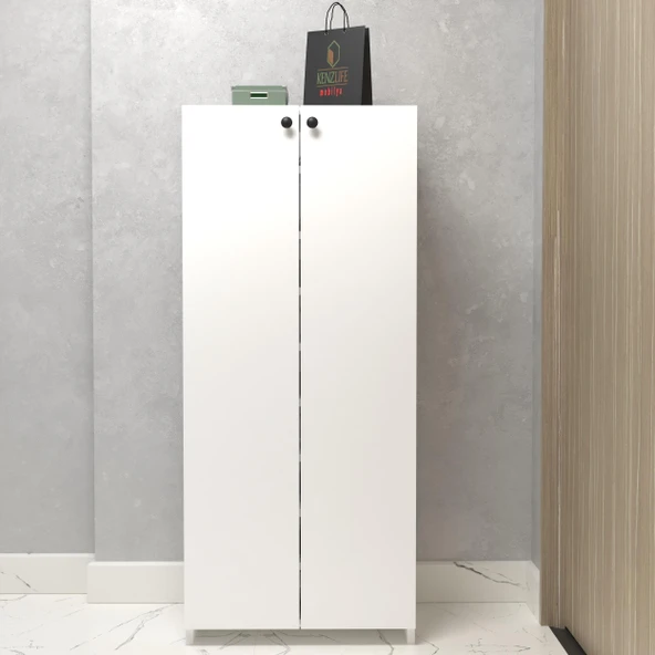Kenzlife kapaklı ayakkabılık bosnevi mat beyaz suntalam 140*060*30 yirmiyedi çift ayakkabı kapasitesi arkalıksız ürün görseli 1