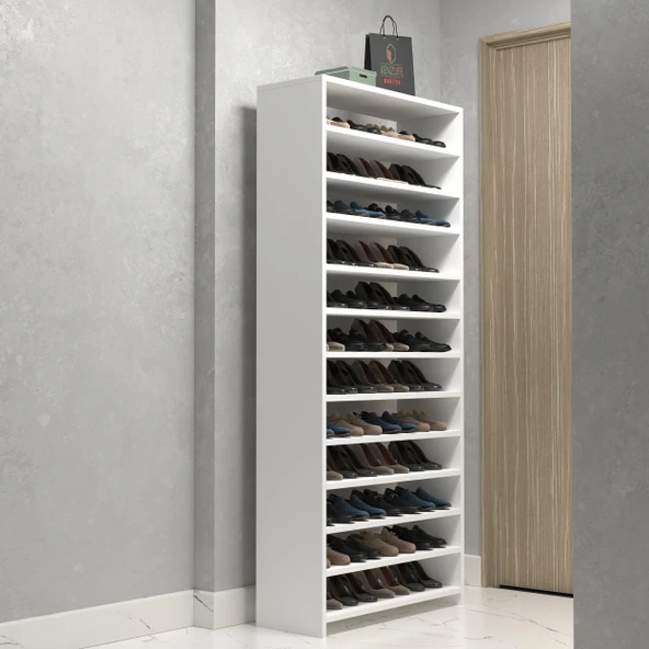 Kenzlife ayakkabılık konevi mat beyaz suntalam 183*080*30 kırksekiz çift ayakkabı kapasitesi arkalıksız ürün görseli 1