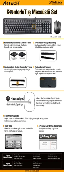 A4 TECH KR-9276 Q USB STANDART KLAVYE+OPTİK MOUSE - Resim 8