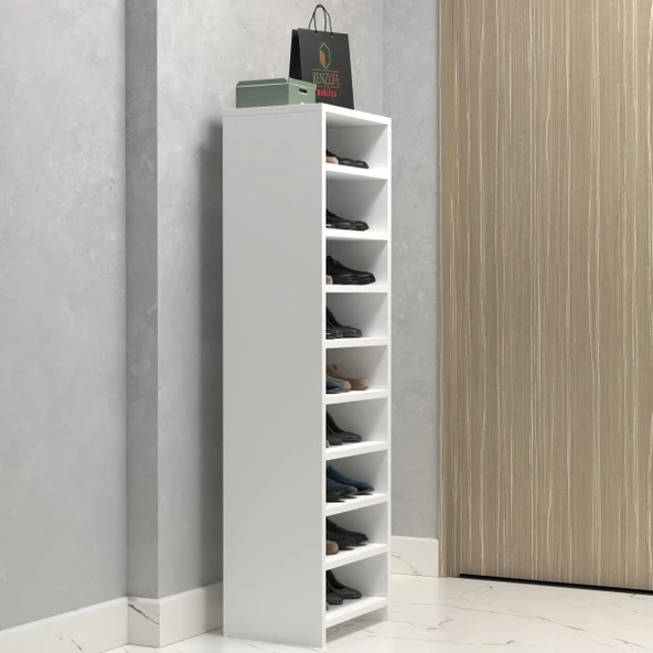 Kenzlife ayakkabılık konevi mat beyaz suntalam 140*040*30 onsekiz çift ayakkabı kapasitesi arkalıksız ürün görseli 1