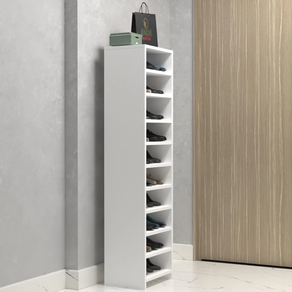 Kenzlife ayakkabılık konevi mat beyaz suntalam 155*040*30 yirmi çift ayakkabı kapasitesi arkalıksız ürün görseli 1