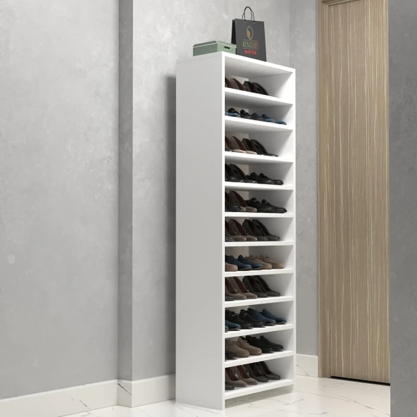 Kenzlife ayakkabılık konevi mat beyaz suntalam 170*060*30 otuzüç çift ayakkabı kapasitesi arkalıksız ürün görseli 1