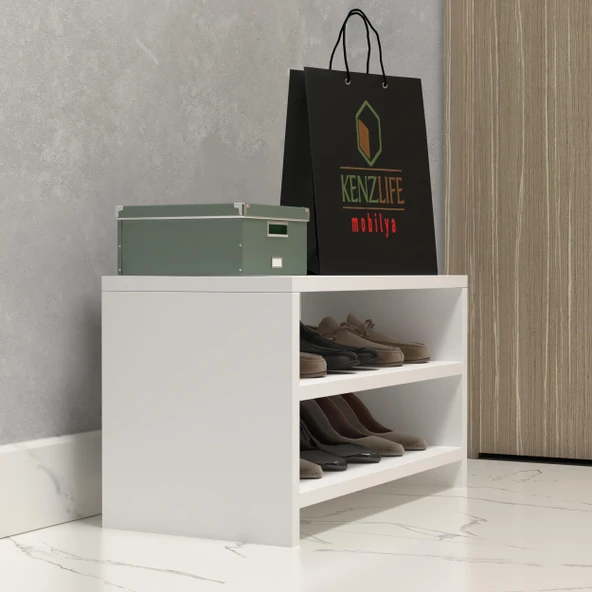 Kenzlife ayakkabılık konevi mat beyaz suntalam 035*060*30 altı çift ayakkabı kapasitesi arkalıksız ürün görseli 1
