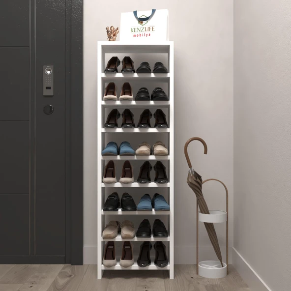 Kenzlife ayakkabılık mısri mat beyaz suntalam 125*040*20 onaltı çift ayakkabı kapasitesi arkalıksız ürün görseli 1