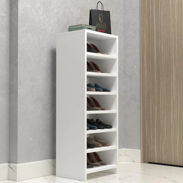 Kenzlife ayakkabılık konevi mat beyaz suntalam 110*040*30 ondört çift ayakkabı kapasitesi arkalıksız ürün görseli 1