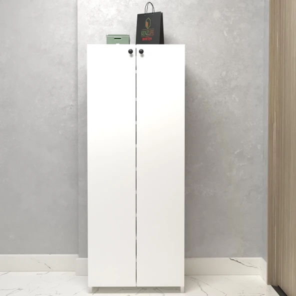 Kenzlife kapaklı ayakkabılık bosnevi mat beyaz suntalam 155*040*30 yirmi çift ayakkabı kapasitesi arkalıksız ürün görseli 1