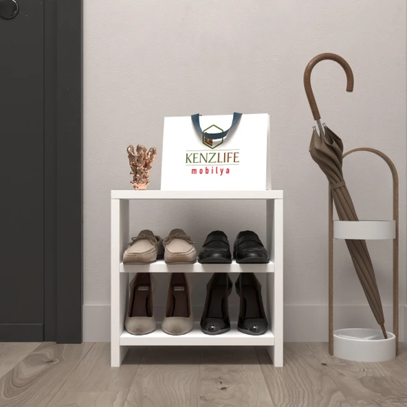 Kenzlife ayakkabılık mısri mat beyaz suntalam 035*040*20 dört çift ayakkabı kapasitesi arkalıksız ürün görseli 1