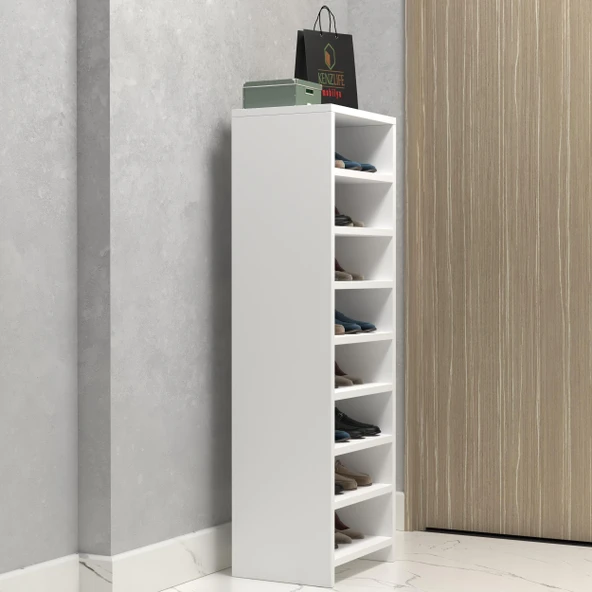 Kenzlife ayakkabılık konevi mat beyaz suntalam 125*040*30 onaltı çift ayakkabı kapasitesi arkalıksız ürün görseli 1
