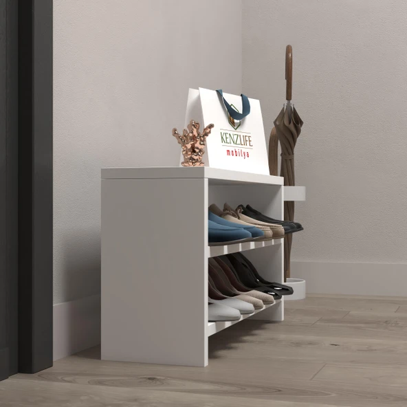 Kenzlife ayakkabılık mısri mat beyaz suntalam 035*060*20 altı çift ayakkabı kapasitesi arkalıksız ürün görseli 1