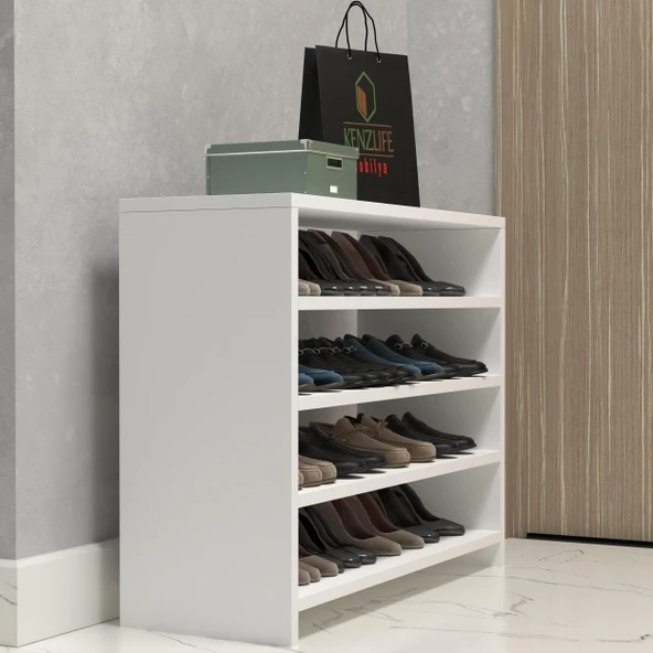 Kenzlife ayakkabılık konevi mat beyaz suntalam 065*080*30 onaltı çift ayakkabı kapasitesi arkalıksız ürün görseli 1