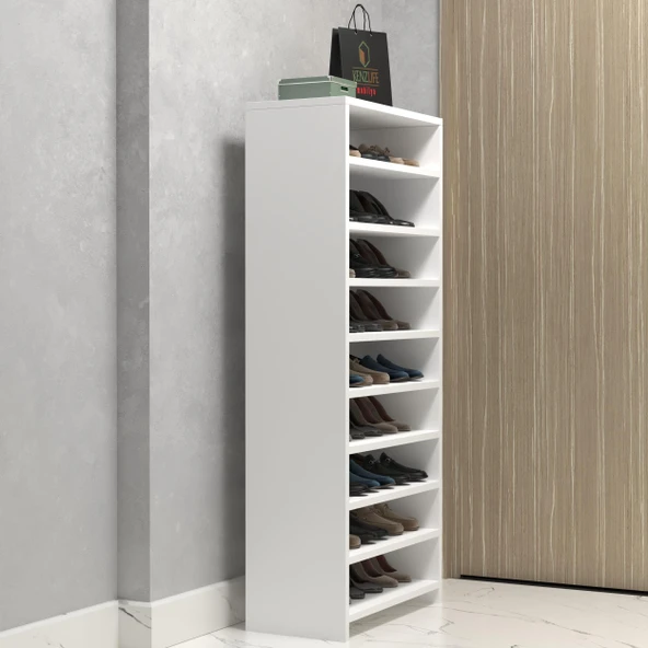 Kenzlife ayakkabılık konevi mat beyaz suntalam 140*060*30 yirmiyedi çift ayakkabı kapasitesi arkalıksız ürün görseli 1