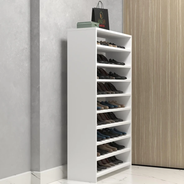 Kenzlife ayakkabılık konevi mat beyaz suntalam 140*080*30 otuzaltı çift ayakkabı kapasitesi arkalıksız ürün görseli 1