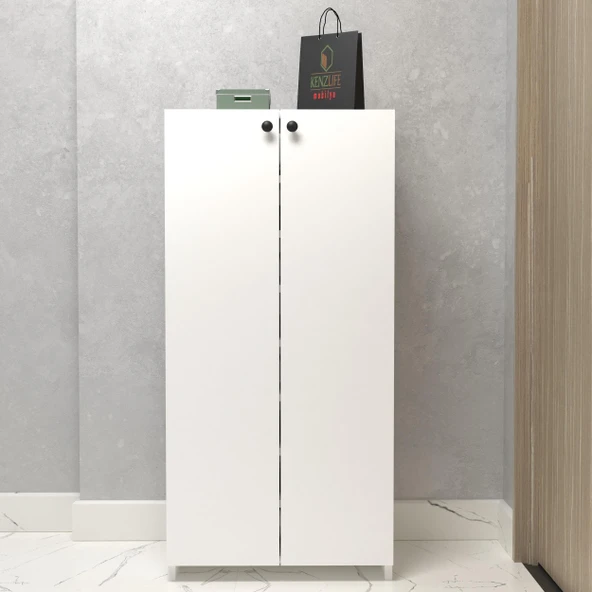 Kenzlife kapaklı ayakkabılık bosnevi mat beyaz suntalam 125*060*30 yirmidört çift ayakkabı kapasitesi arkalıksız ürün görseli 1