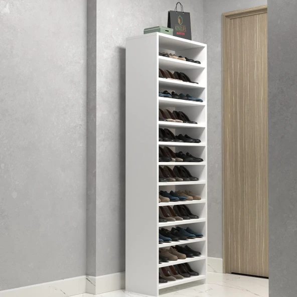 Kenzlife ayakkabılık konevi mat beyaz suntalam 183*060*30 otuzaltı çift ayakkabı kapasitesi arkalıksız ürün görseli 1