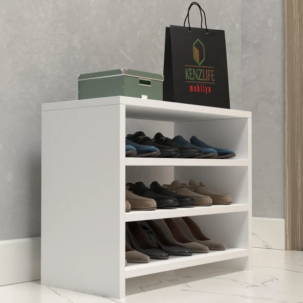Kenzlife ayakkabılık konevi mat beyaz suntalam 050*060*30 dokuz çift ayakkabı kapasitesi arkalıksız ürün görseli 1