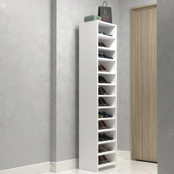 Kenzlife ayakkabılık konevi mat beyaz suntalam 183*040*30 yirmidört çift ayakkabı kapasitesi arkalıksız ürün görseli 1