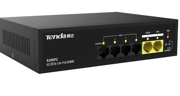 TENDA S106PC 6 PORT 10/100 POE SWITCH ürün görseli 1