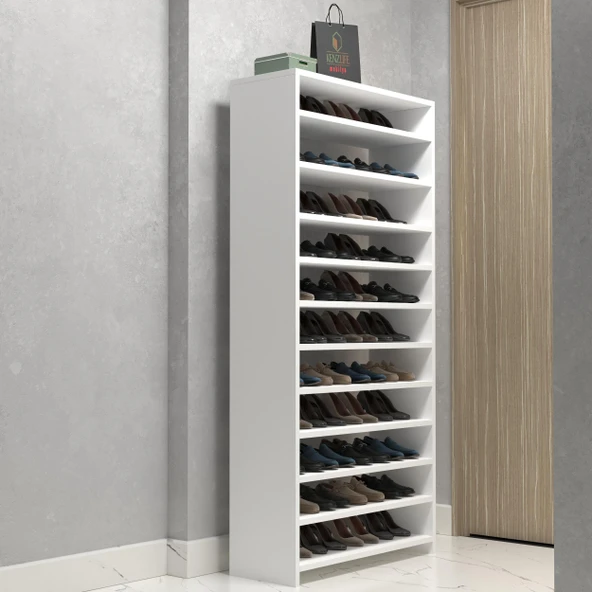 Kenzlife ayakkabılık konevi mat beyaz suntalam 170*080*30 kırkdört çift ayakkabı kapasitesi arkalıksız ürün görseli 1