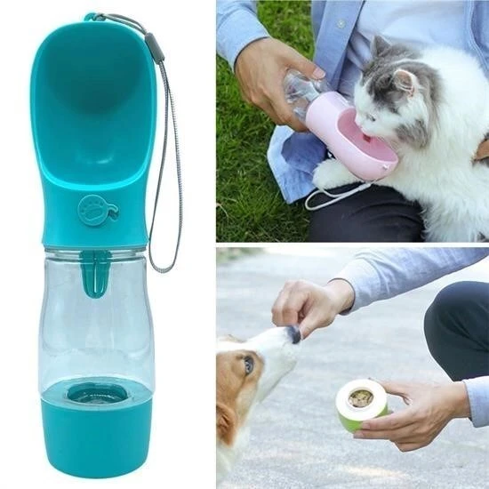 BUFFER® Taşınabilir Mama Hazneli Evcil Hayvan Suluğu Seyahat Kabı Kilitlenebilen Su Sızdırmaz 380ML ürün görseli 1