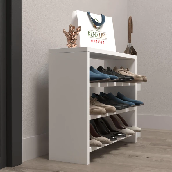 Kenzlife ayakkabılık mısri mat beyaz suntalam 050*060*20 dokuz çift ayakkabı kapasitesi arkalıksız ürün görseli 1